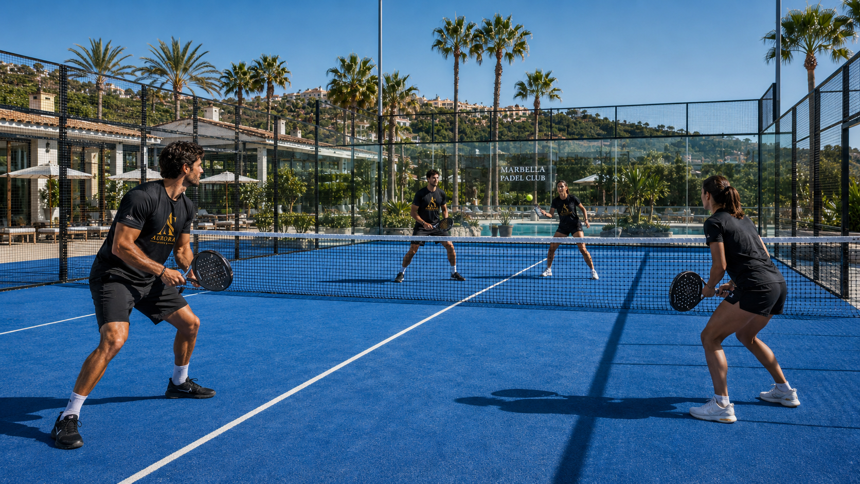 Aurora Padel Mix In doubles match at Marbella Padel Club